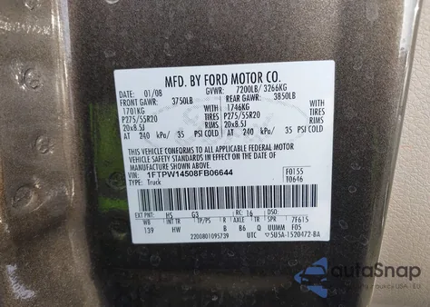 2008 Ford F-150 60Th Anniversary/Fx4/King Ranch/Lariat/Limited/Xlt z USA, uszkodzony, nr VIN 1FTPW14508FB06644